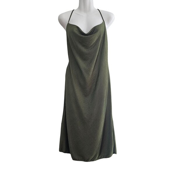 Sincerely Jules Olive Green Draped Neck Spaghetti Strap Slip Dress Size Large - Picture 2 of 10